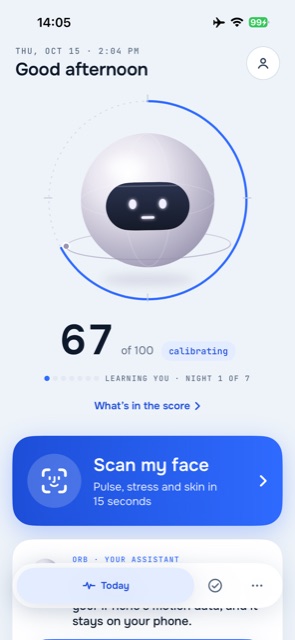 Morning score dashboard with Scan my face