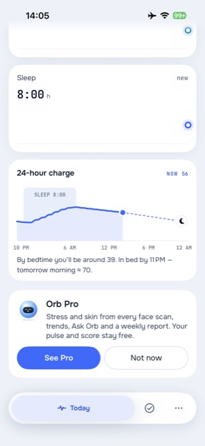 Sleep, 24-hour charge, and Pulse AI Orb Pro card